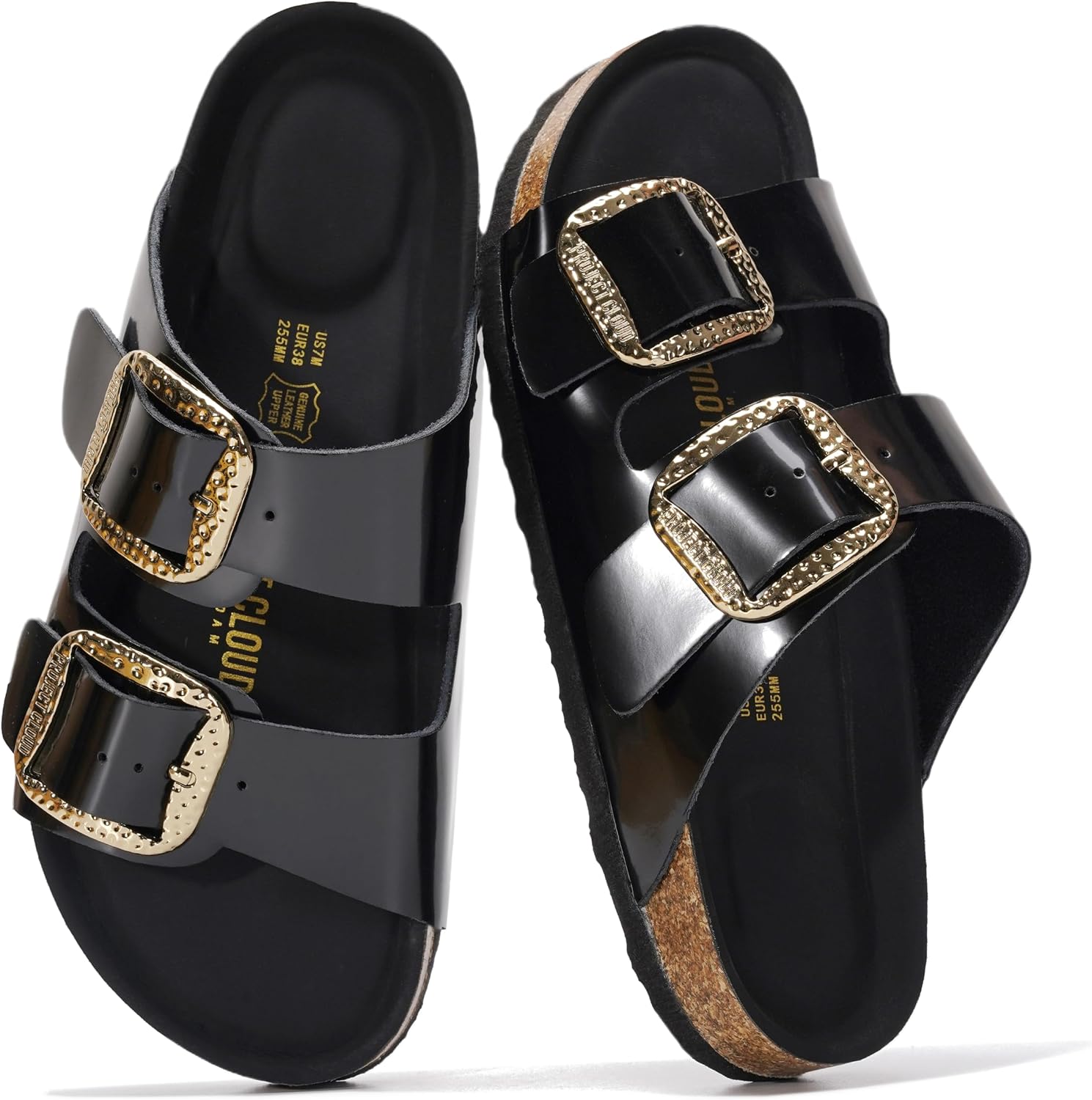 Project Cloud 100% Genuine Leather Flat Sandals for Women 2026 Comfortable Beach Essentials Womens Sandals Memory Foam Vacation Essentials Slides for Women Footwear (Santorini)
