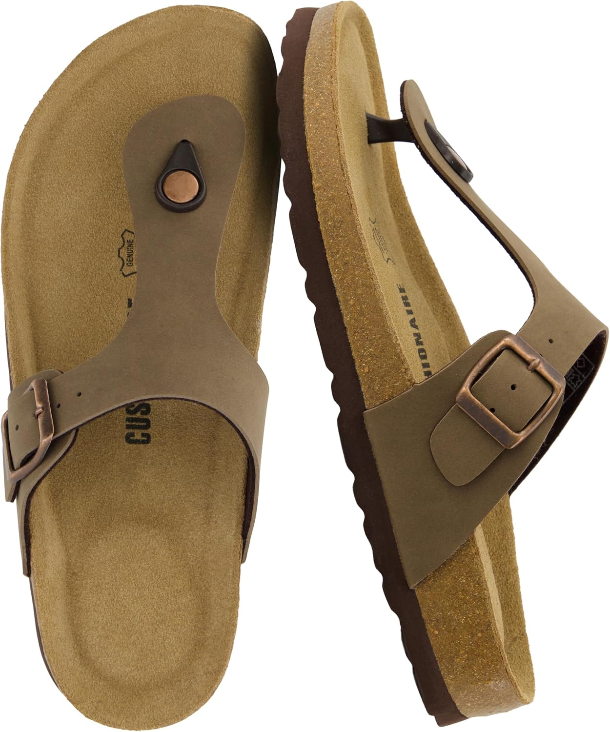 CUSHIONAIRE Leah Thong Womens Sandals – Cork Footbed Flip Flops for Women with Memory Foam and Adjustable Buckle Strap