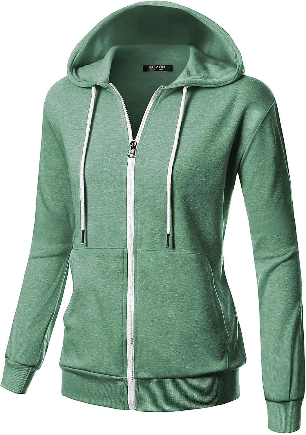 GIVON Womens Casual Zip Up Hoodie Cotton Blend Soft Fabric Basic Layering Hooded Jacket with Kangaroo Pocket