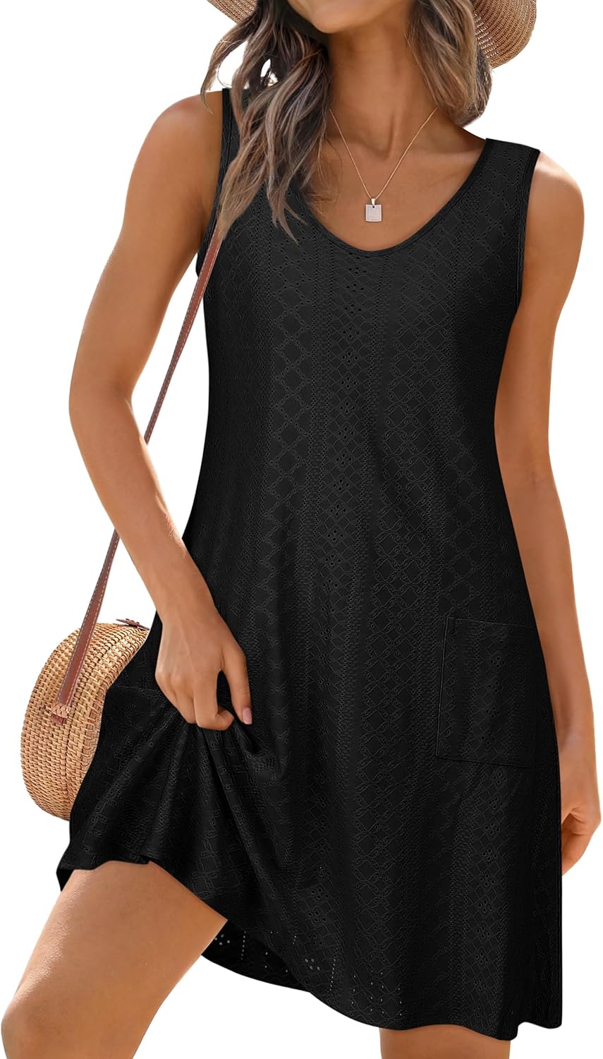 elescat Swimsuit Coverup Summer Dresses for Women Eyelet Casual Loose Sleeveless Sundress with Pockets 2026