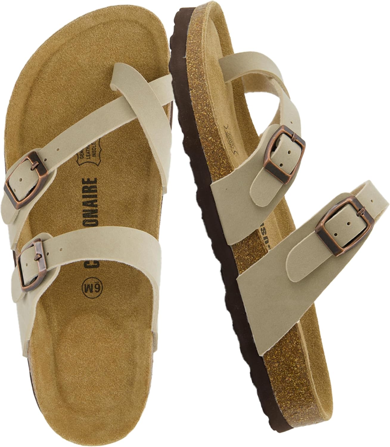 CUSHIONAIRE Luna Sandals for Women, Cork Footbed Womens Sandals for Summer Comfort with Adjustable Straps, Wide Width Available