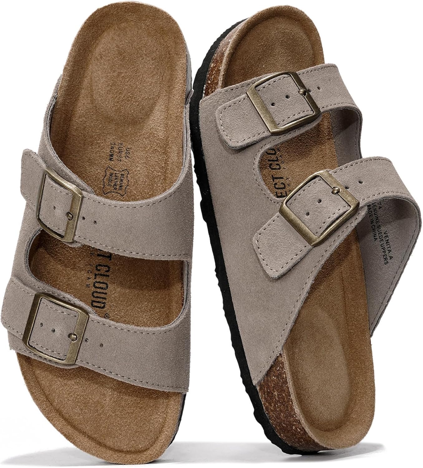 Project Cloud 100% Genuine Leather Flat Sandals For Women 2026 Cork Footbed Womens Sandals with Memory Foam and arch support Vacation Essentials Slides for Women Footwear (Venita)