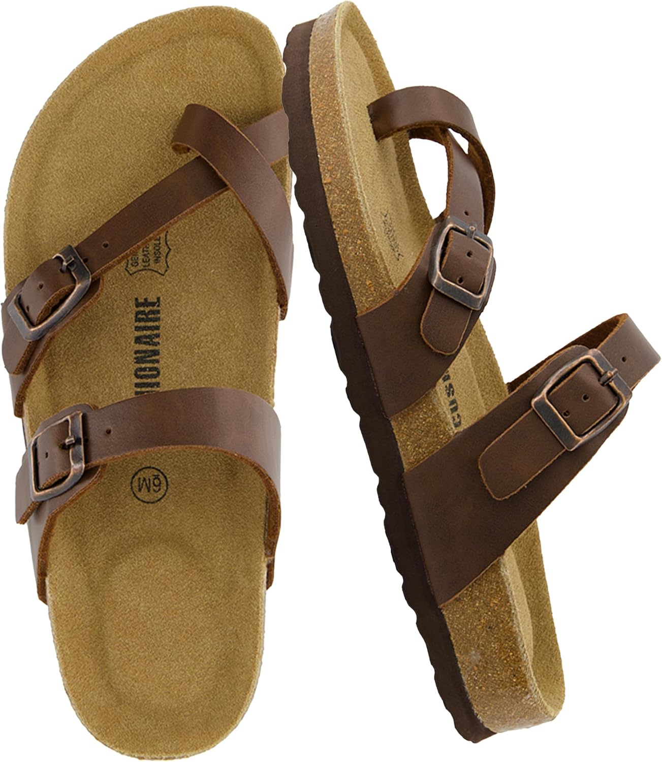 CUSHIONAIRE Luna Sandals for Women, Cork Footbed Womens Sandals for Summer Comfort with Adjustable Straps, Wide Width Available