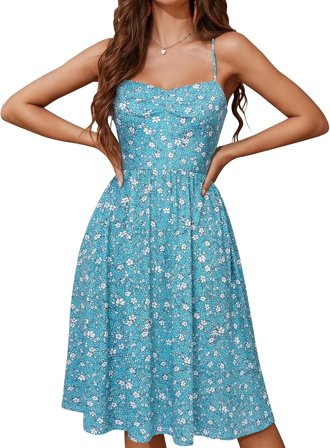 YATHON Summer Casual Dress for Women 2025 Vacation Beach Dresses Adjustable Spaghetti Strap Sundress with Pockets