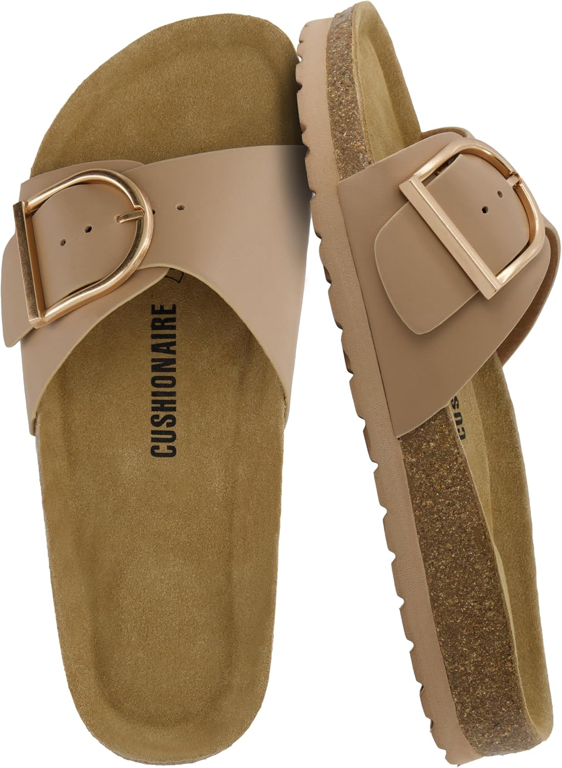 CUSHIONAIRE Leeds Sandals for Women, Slip On Big Buckle Slide Womens Sandals with Memory Foam Footbed, Comfortable Summer Footwear