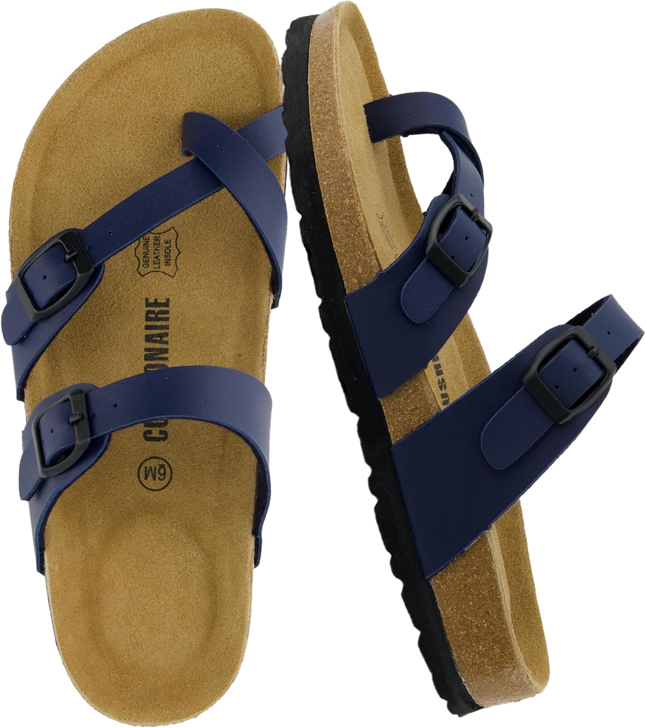 CUSHIONAIRE Luna Sandals for Women, Cork Footbed Womens Sandals for Summer Comfort with Adjustable Straps, Wide Width Available