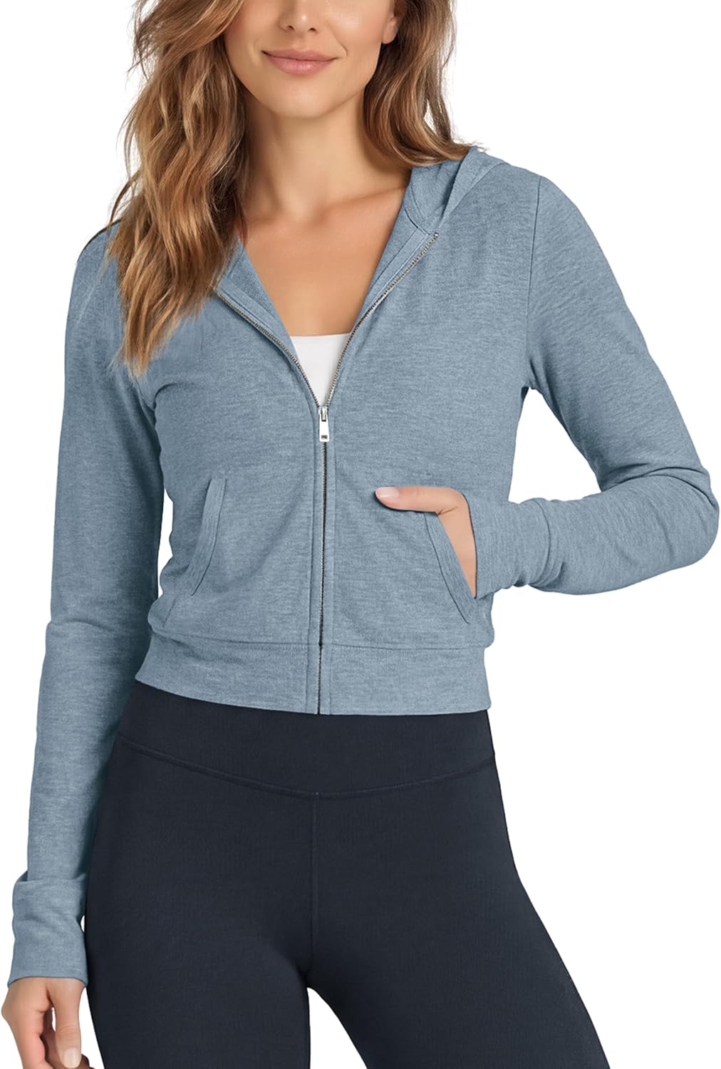 ODODOS Women’s Full-Zip Cropped Hoodie – odSTRATUM Tech Ultra Soft UPF 50+ Hooded Jacket with Pockets
