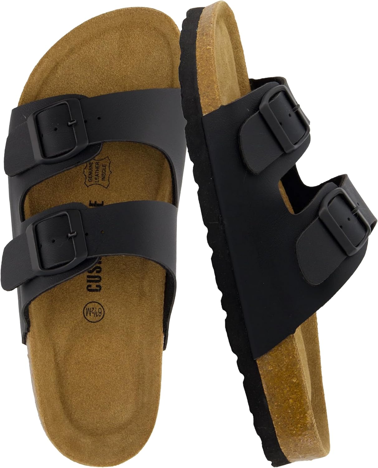 CUSHIONAIRE Lane Cork Footbed Womens Sandals Comfortable Double Buckle Slip On Sandals for Women with Arch Support and Classic Two Strap Design