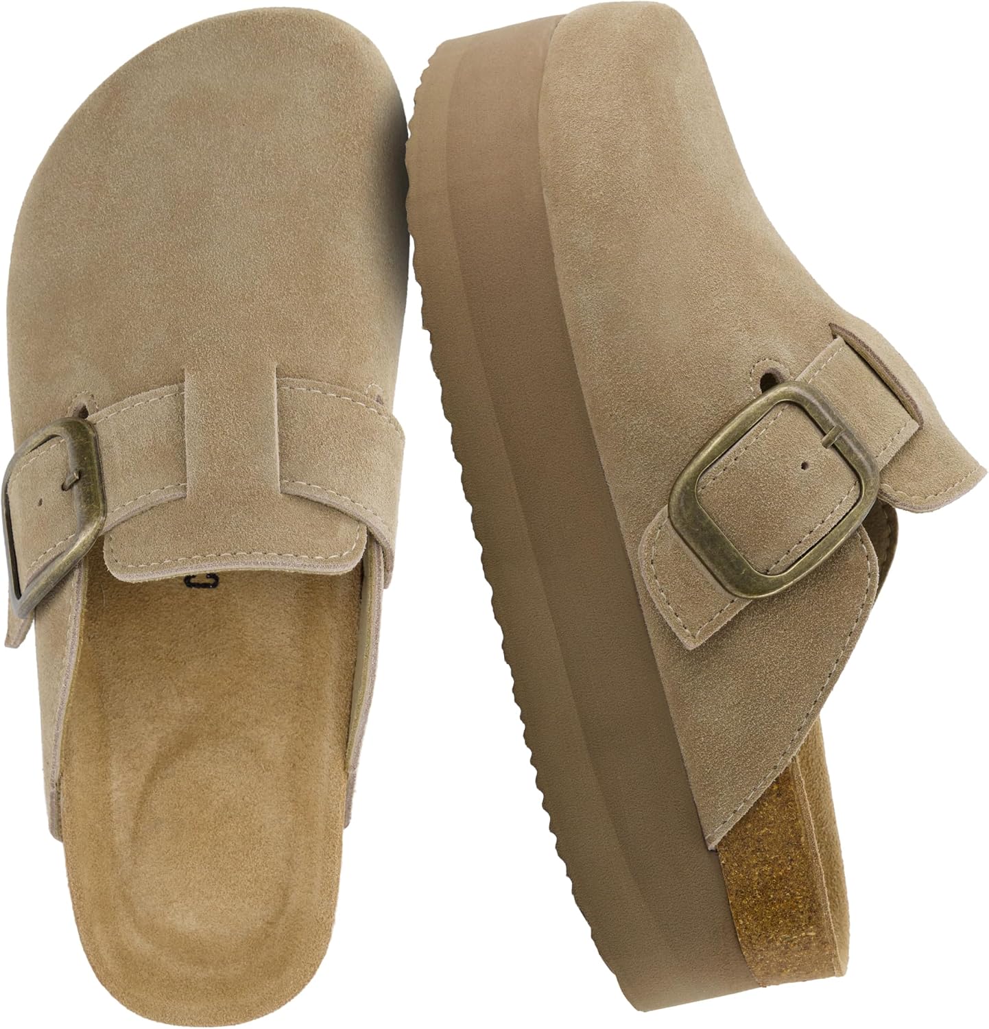 CUSHIONAIRE Women’s Granola *Previous Buckle Issue Fixed* Genuine Suede Cork Footbed Platform Clog, +Comfort, Wide Widths Available