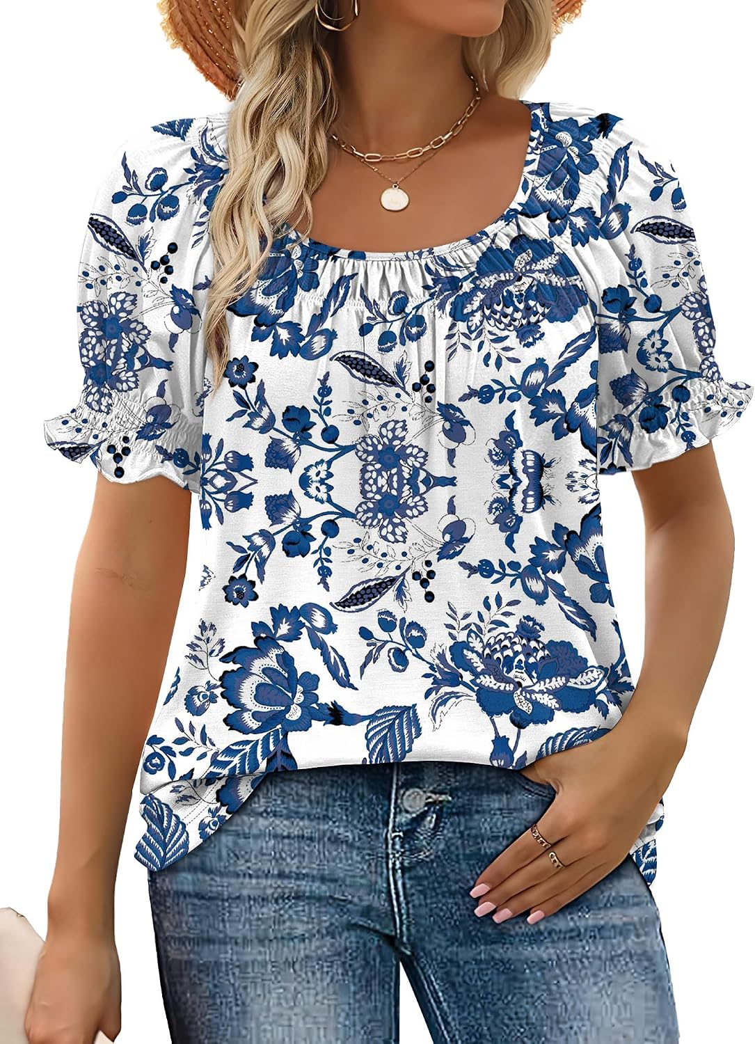 WIHOLL Womens Short Sleeve Square Neck Summer Tops Dressy Casual Blouses Trendy Clothes 2026
