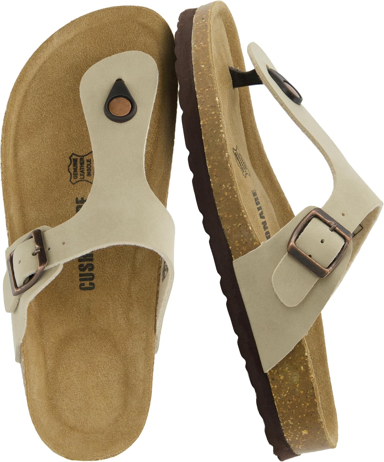 CUSHIONAIRE Leah Thong Womens Sandals – Cork Footbed Flip Flops for Women with Memory Foam and Adjustable Buckle Strap