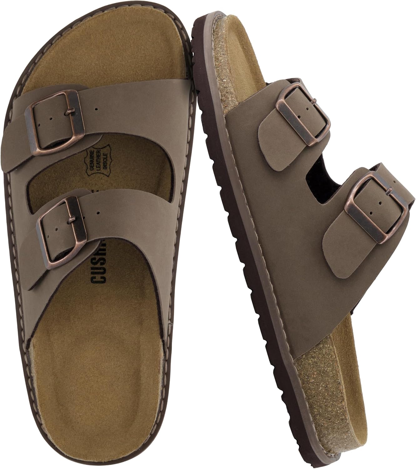 CUSHIONAIRE Plano Cork Footbed Slide Sandals for Women with Adjustable Double Buckle, Arch Support, Comfortable Slip-On Womens Sandals