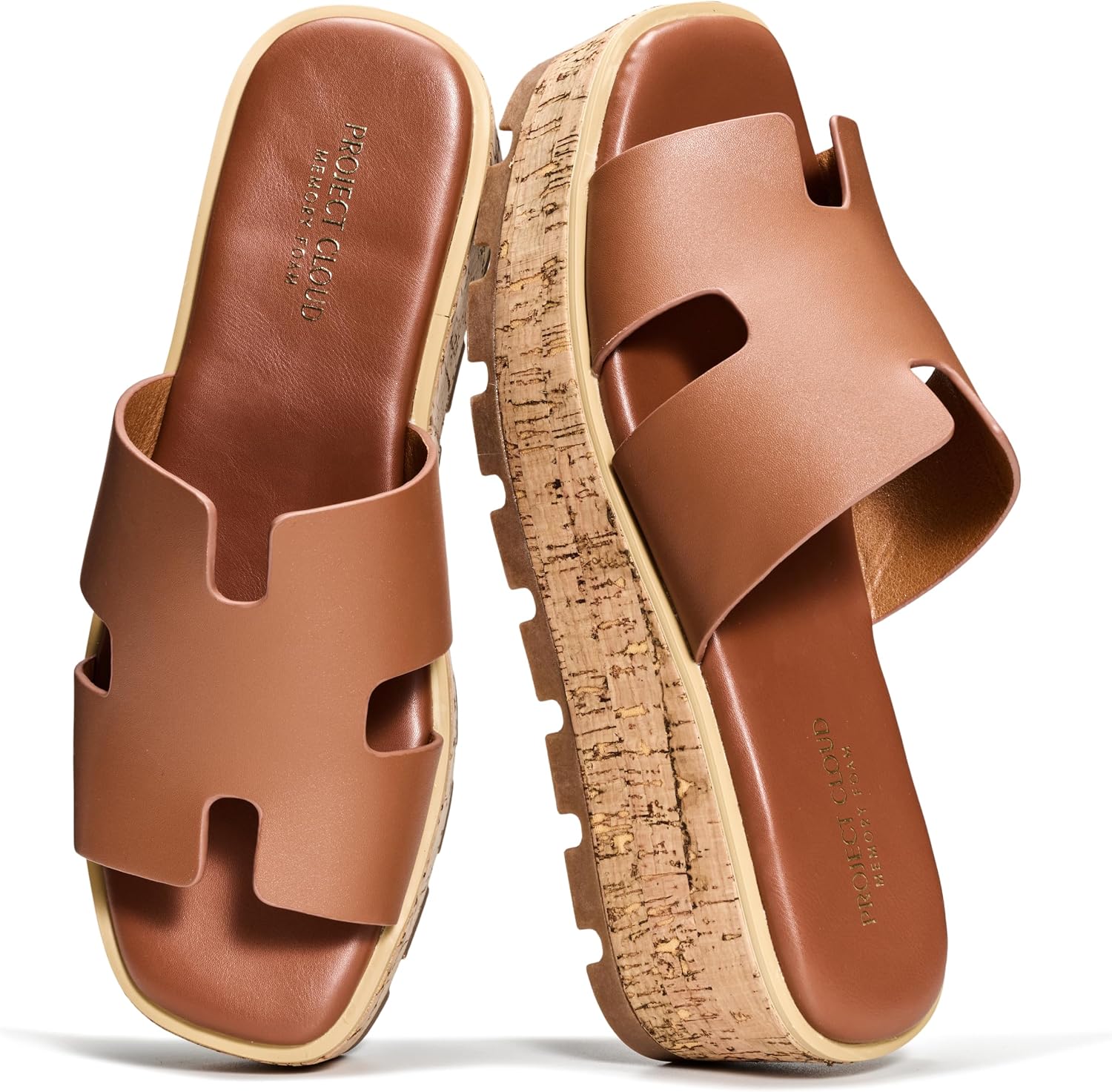 Project Cloud 100% Genuine Leather Wedge Platform Sandals Women Footwear – Memory Foam Insole and Non-Slip Platform Slides for Women – Lightweight Womens Sandals (MILA)
