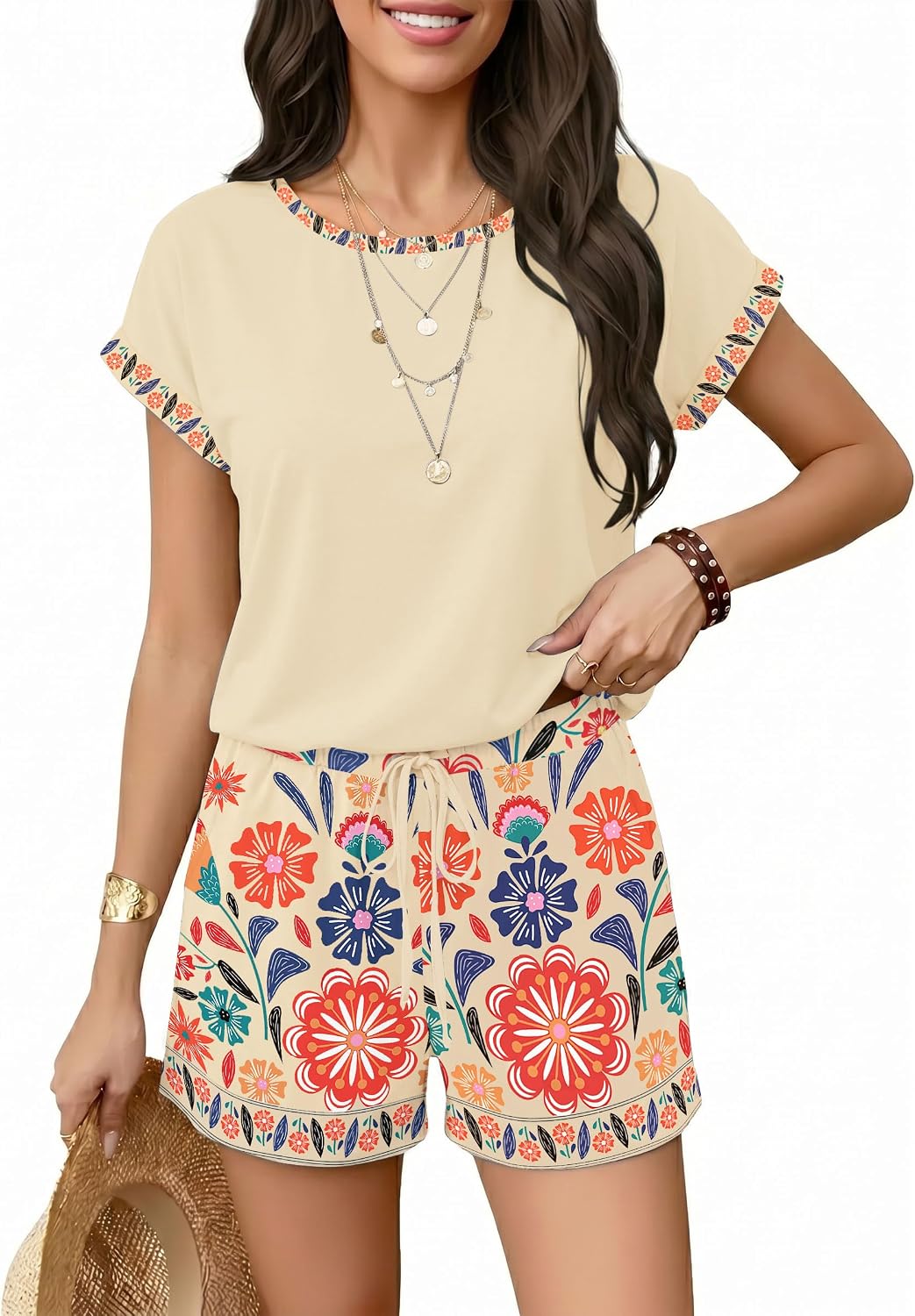 GUNEST 2 Piece Short Sets for Women Summer Casual Cap Sleeve Crew Neck Beach Vacation 2026 Lounge Sets
