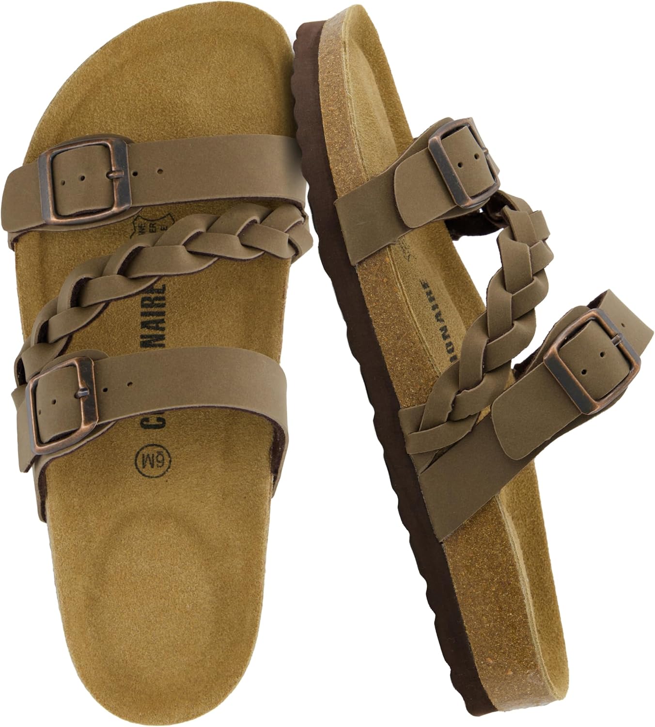 CUSHIONAIRE Lizzy Cork Footbed Womens Sandals – Comfortable Braided Summer Slip On Slide Sandals for Women