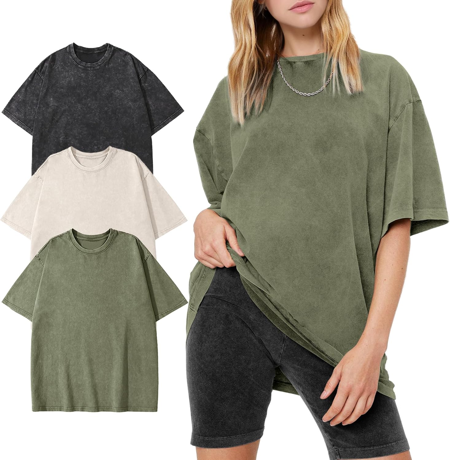 PEHMEA 3 Pcs Women’s Oversized T-Shirts Cotton Short Sleeve Vintage Washed Baggy Boyfriend Streetwear Summer Tops