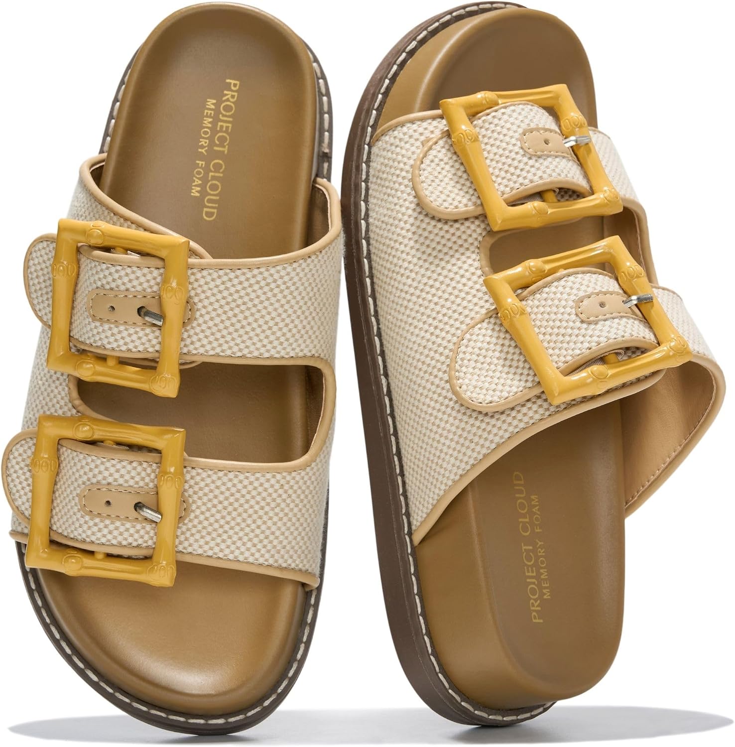 Project Cloud 100% Genuine Leather Sandals for Women – Trendy Sandals for Women 2026 with Adjustable Straps – Plush and Soft Insole Womens Slides – Non Slip Outsole Slides