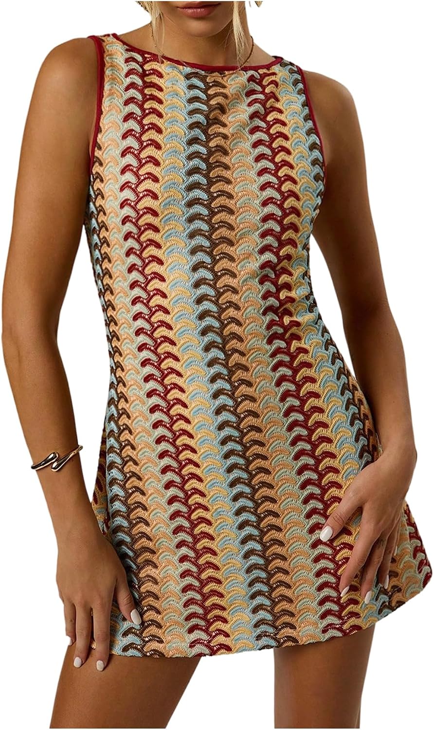 GORGLITTER Women’s Crochet Vacation Summer Mini Dress Sundresses Boho Beach Hawaiian Party Club Graduation Sun Dress