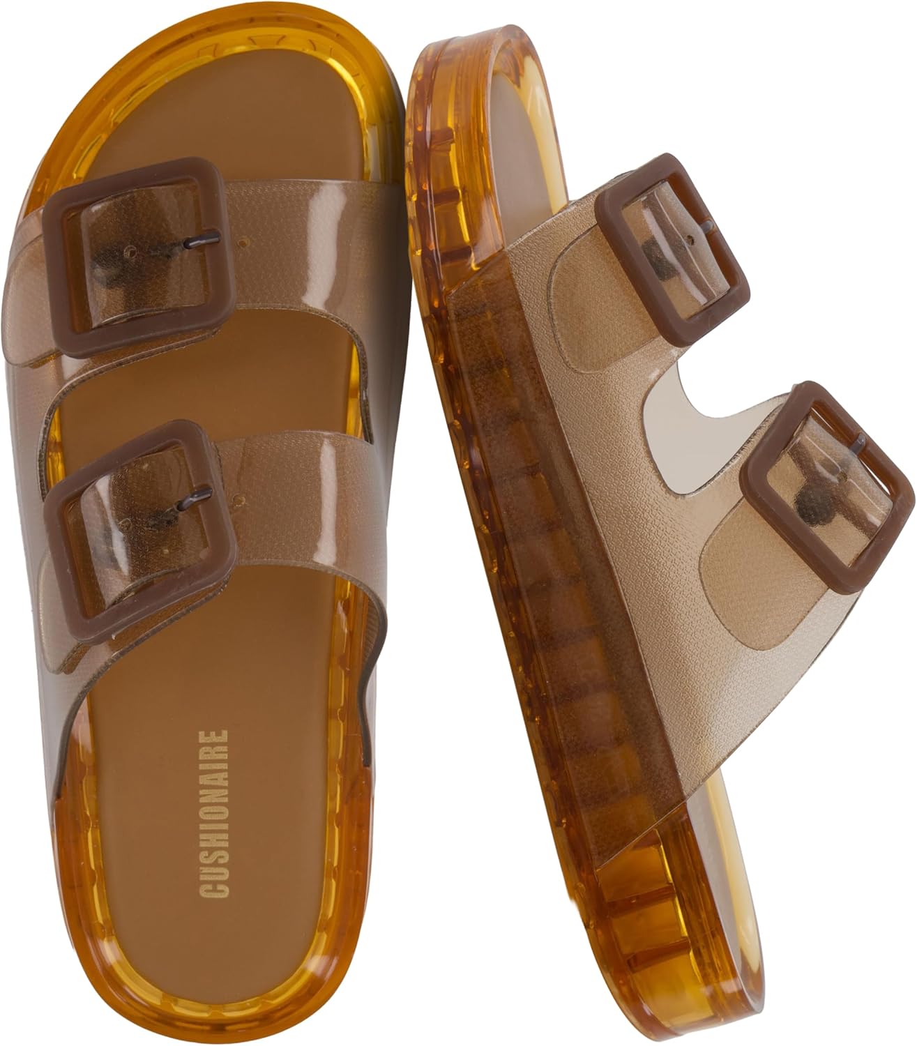 CUSHIONAIRE Pool Slides for Women Water Resistant Double Buckle Adjustable Slip-On Womens Sandals for Beach Shower Casual Wear