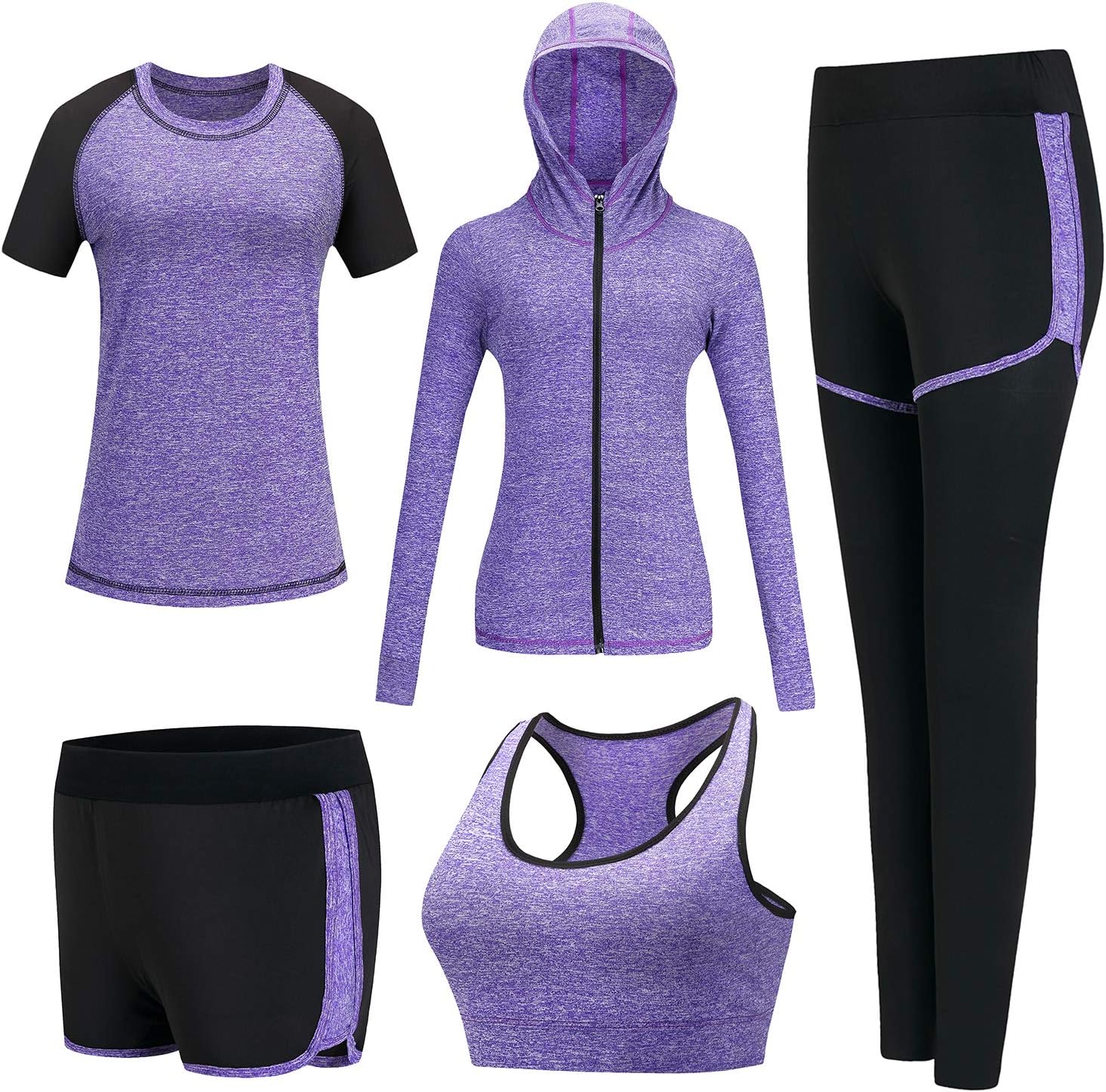 5pcs Workout Outfits for Women Athletic Sets Sport Suits Yoga Gym Fitness Exercise Clothes Jogging Tracksuits