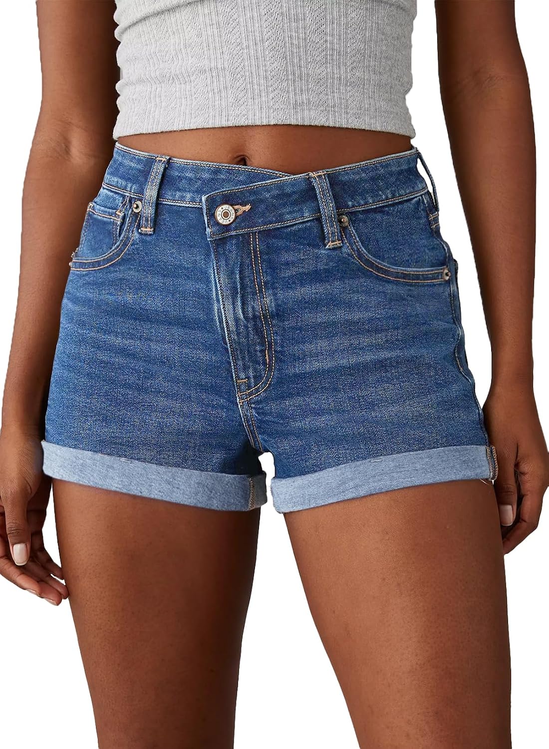 Sidefeel Women’s Jean Shorts High Waisted Stretchy Casual Rolled Hem Zimbaplatinum Denim Shorts