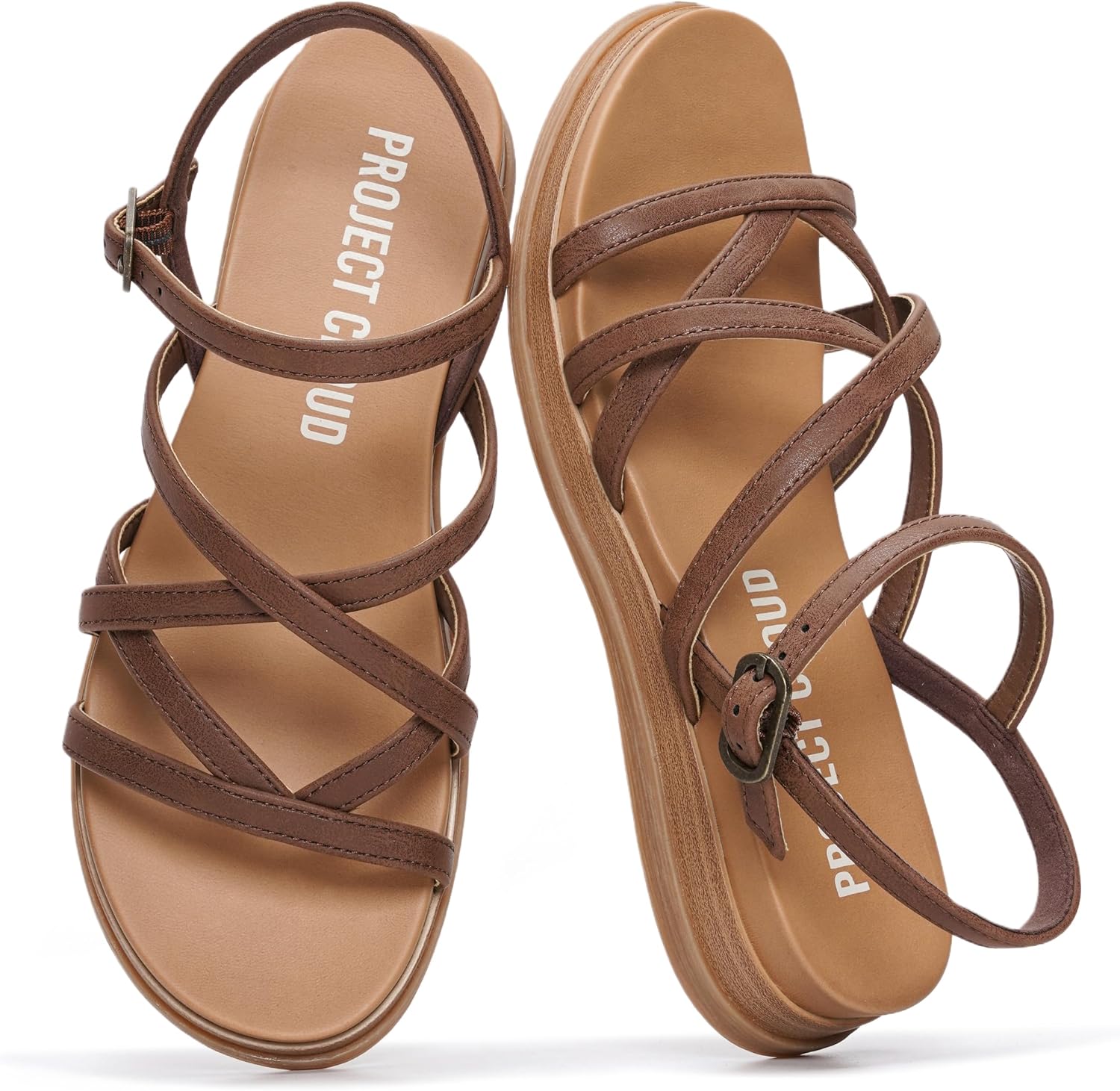 Project Cloud Wedge Sandals for Women 2026 – Comfortable Soft & Plush Insole Strappy Womens Sandals with Lightweight and Non-Slip Durable Outsole (NICE)