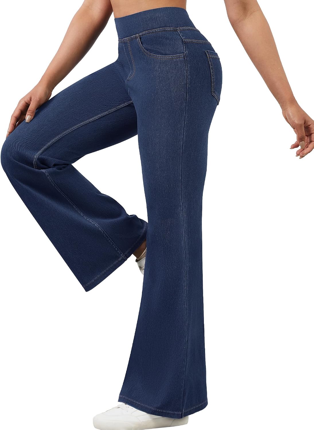 AVAMO Stretchy Flare Jeans for Women High Waisted Pull On Bell Bottom Jeans Trendy Elastic Tummy Control Denim Pants