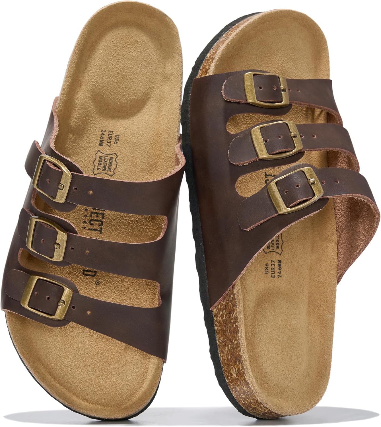 Project Cloud 100% Genuine Leather Summer Sandals for Women 2026 – Memory Foam & Cork Footbed Beach Vacation Essentials Womens Sandals Comfortable Lightweight Slides for Women Footwear (Capri)