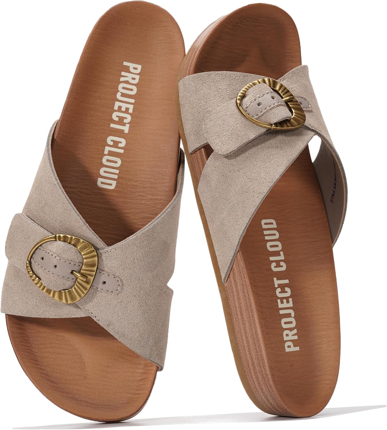 Project Cloud Womens Sandals – Adjustable Buckle Sandals for Women 2026 with Plush Insole – Lightweight & Non Slip Slides for Women Footwear (Beaming,BIRCHSDE,7.5)