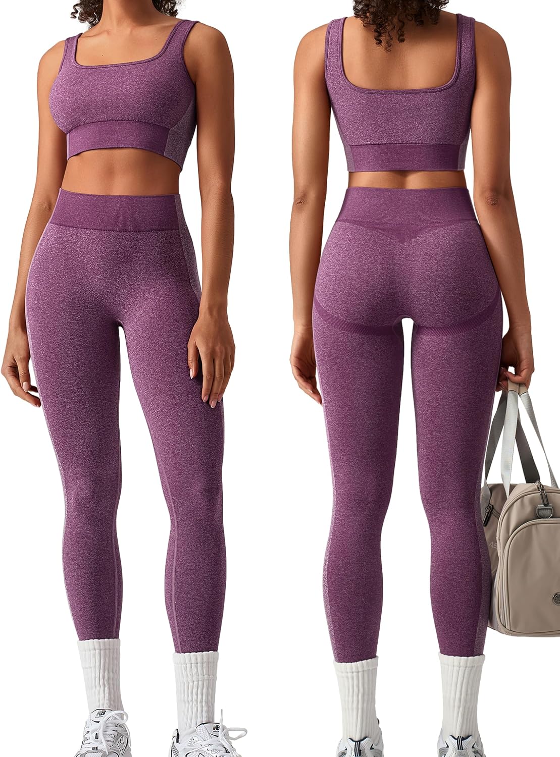 OLCHEE Womens Workout Sets 2 Piece Seamless Square Neck Sports Bra Padded Butt Lifting Leggings High Waist Yoga Gym Outfits