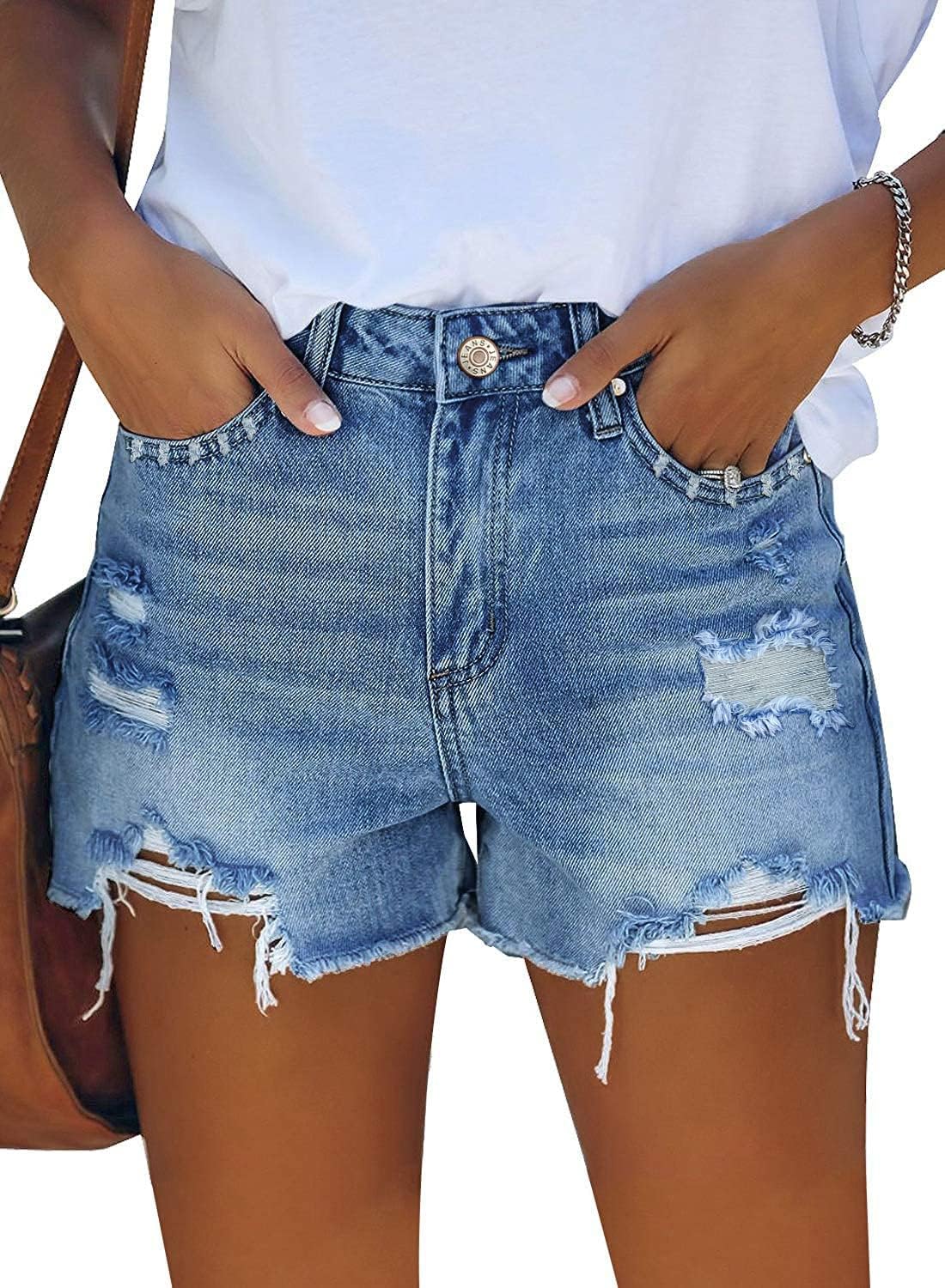 ZOLUCKY Jean Shorts Womens Summer High Waisted Denim Stretchy Ripped with Pockets