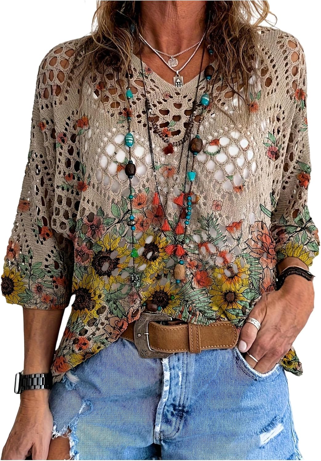 Verdusa Women’s Boho Tops Hippie Lightweight Summer Sweater Beach Cover Up Crochet Tops