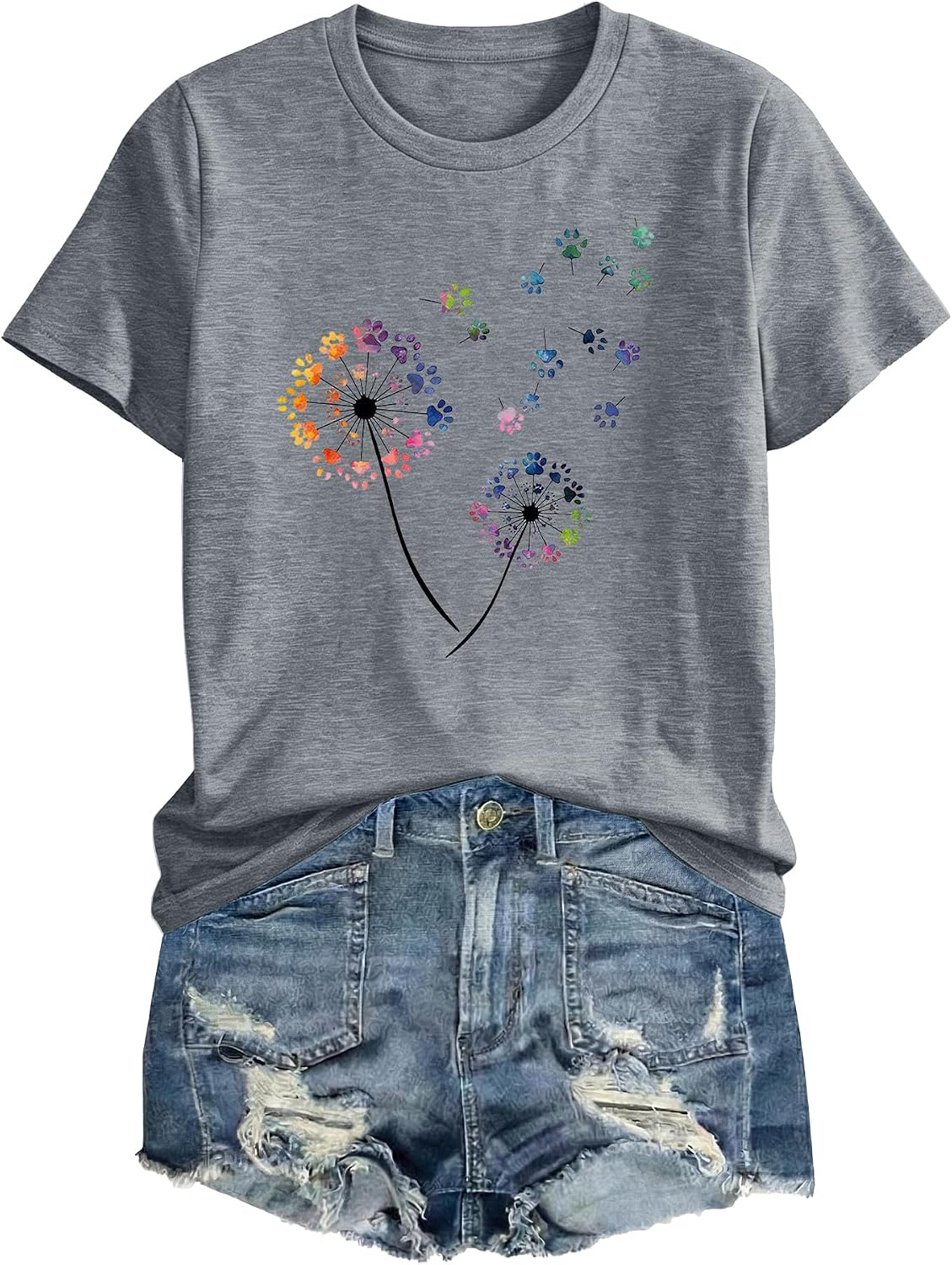Anbech Womens Dandelion Graphic T-Shirts Teen Girls Cute Sunflower Print Casual Tee Tops