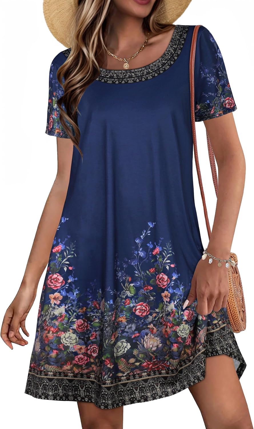 JOLIGAL Summer Dresses for Women Casual Short Sleeve Sundress Scoop Neck Beach T Shirt Dress with Pockets 2026