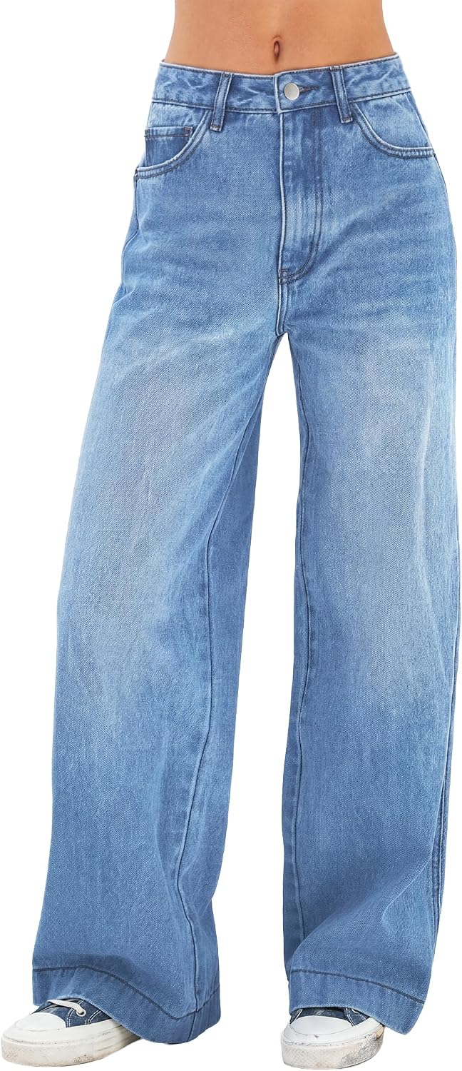 EMMIOL Women’s 2026 Wide Leg Jeans Distress High Waist Stretchy Baggy Denim Pants Trousers Clothing