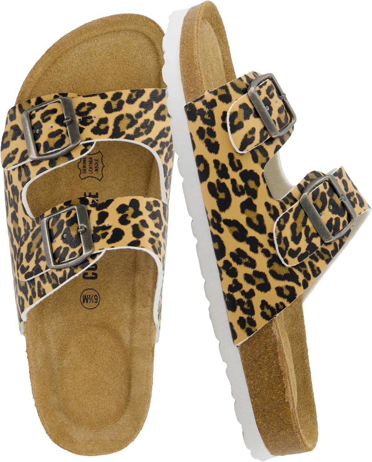 CUSHIONAIRE Lane Cork Footbed Womens Sandals Comfortable Double Buckle Slip On Sandals for Women with Arch Support and Classic Two Strap Design