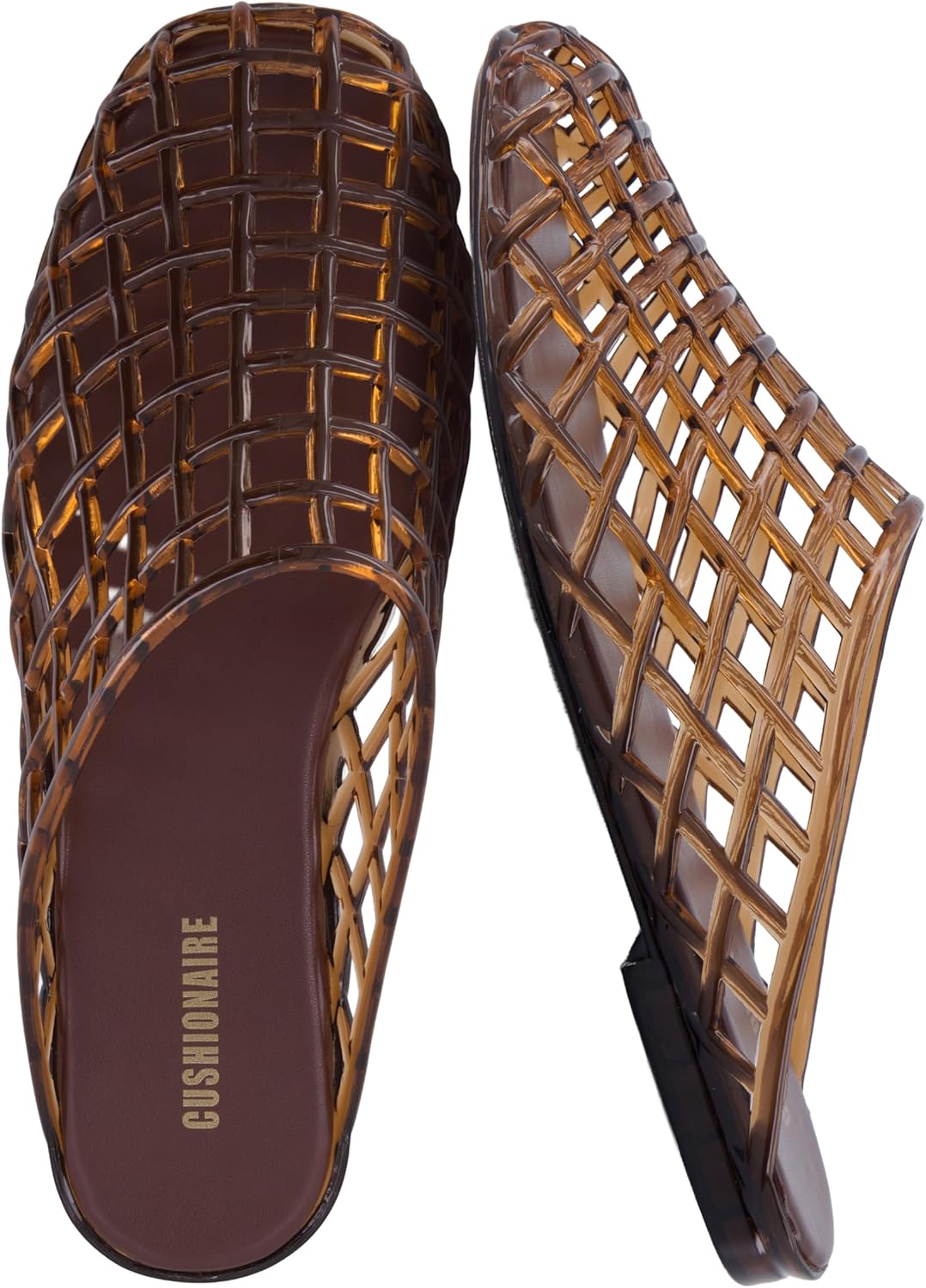 CUSHIONAIRE Lab Jelly Flats for Women, Closed Toe Slip On Lightweight Womens Mules with Woven Design and Cushioned Comfort