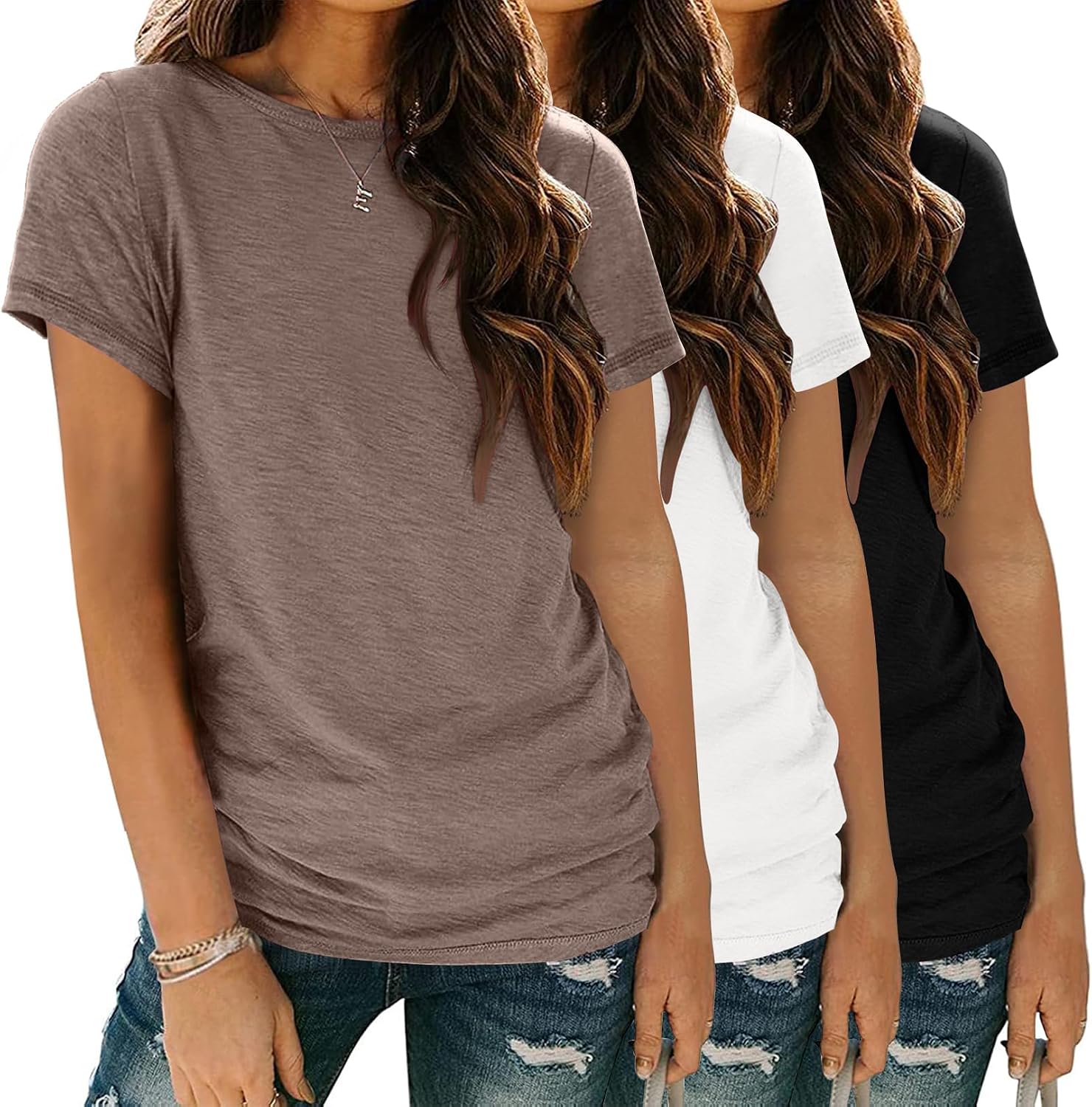 Zeagoo Womens 3 Pack Tshirts for Women Short Sleeve Shirt Crewneck Basic Tee Summer Tops Lightweight Plain Workout Clothes