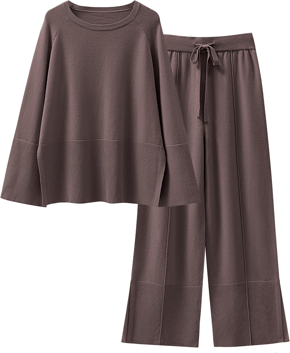 ANRABESS Womens 2 Piece Outfits Oversized Knit Sweater Set Wide Leg Pant Cozy Lounge Matching Pajama Sets 2026 Trendy Clothes