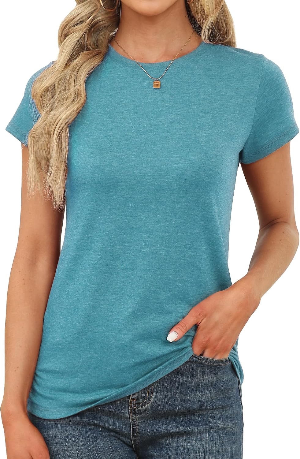 Memorose Womens Short Sleeve Tops Summer T Shirts Round Neck Casual Fashion Basic Tee