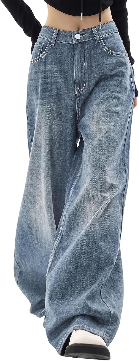 EMMIOL Jeans for Women Wide Leg Baggy Jeans High Waist Y2K Casual Loose Boyfriends Trousers Vintage Streetwear