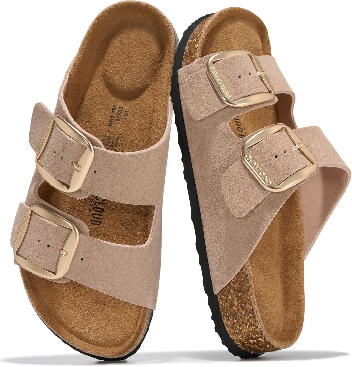 Project Cloud 100% Genuine Leather Footbed Sandals for Women 2026 Comfortable Beach Essentials Womens Sandals Memory Foam Vacation Essentials Slides for Women Footwear (Santorini)