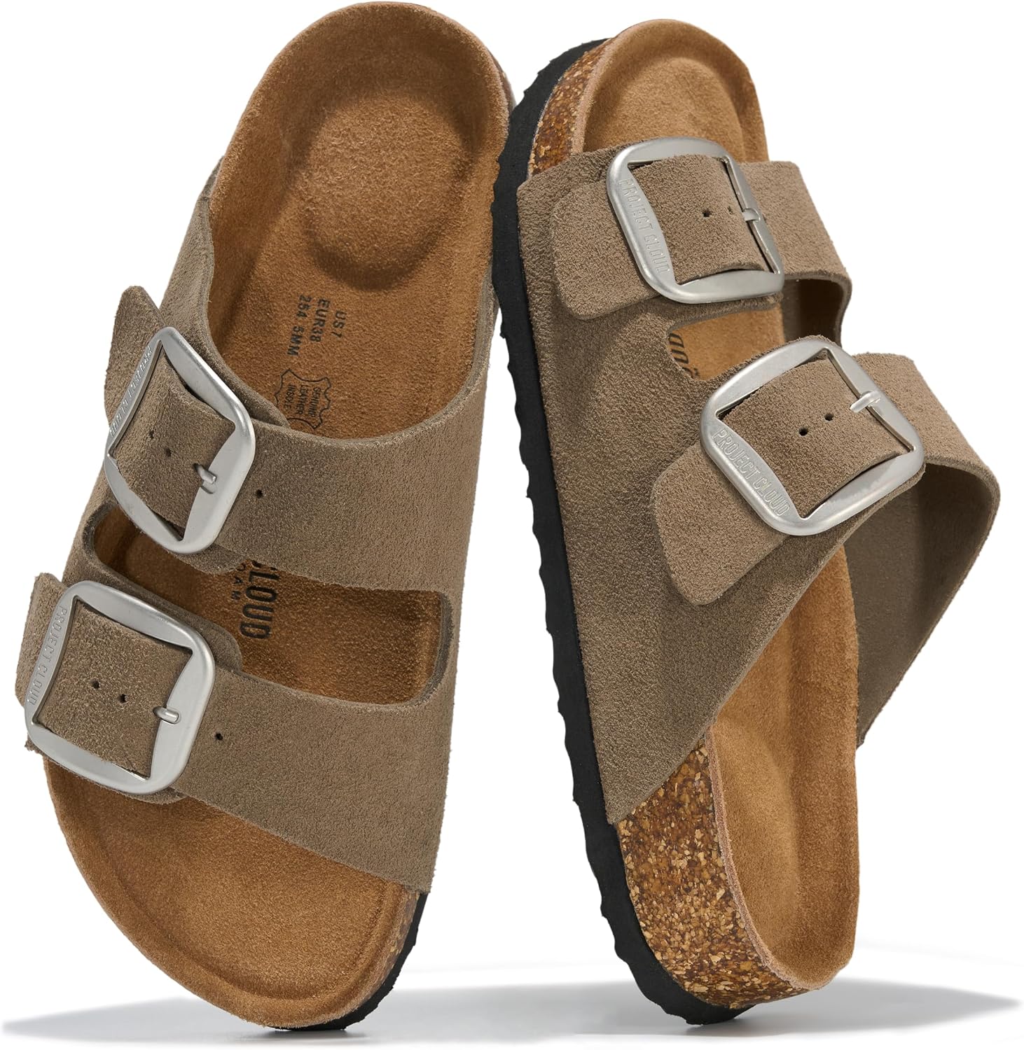 Project Cloud 100% Genuine Leather Footbed Sandals for Women 2026 Comfortable Beach Essentials Womens Sandals Memory Foam Vacation Essentials Slides for Women Footwear (Santorini)
