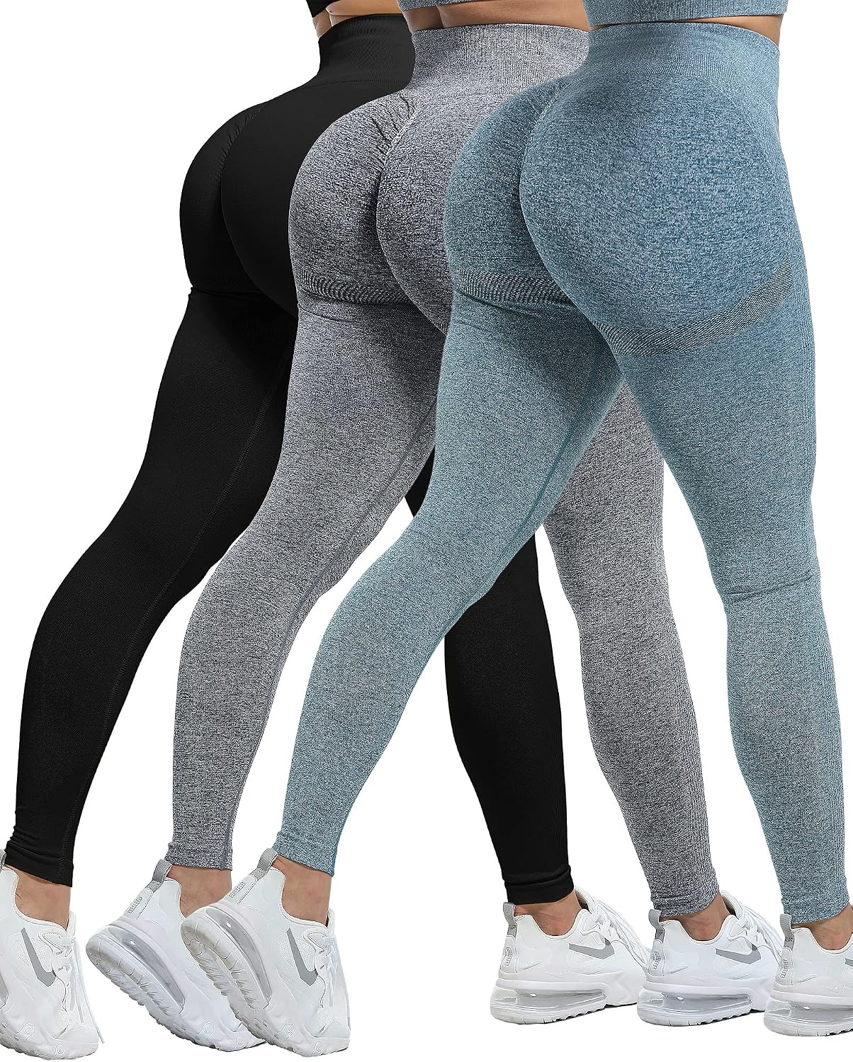 CHRLEISURE Workout Leggings Sets for Women, Gym Scrunch Butt Butt Lifting Seamless Leggings 3 Piece