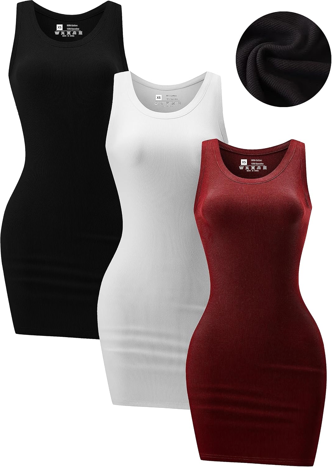 Chongbaijia 3 Pack Summer Dresses for Women 2026 Ribbed Crewneck Tank Top Dress Sleeveless Sundress Basic Bodycon Mini Dress