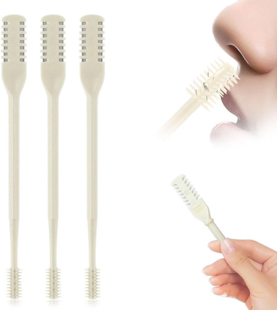 Nasal Hair Cutter, 2026 Upgraded 2 in 1 Nasal Hair Trimmer for Women Men, Manual 360° Rotating Nose Hair Remover Tool with Ear Digger Travel Essentials (Beige, 3 Pcs)