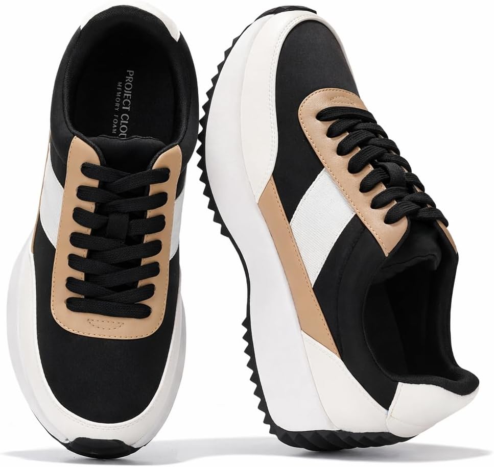 Project Cloud Womens Sneakers Memory Foam Lightweight Lace Up Shoes 2026 | Durable and Lightweight Non-Slip Lace Up Fashion Sneakers and Spring Shoes; All-Day Comfortortable Walking Shoes