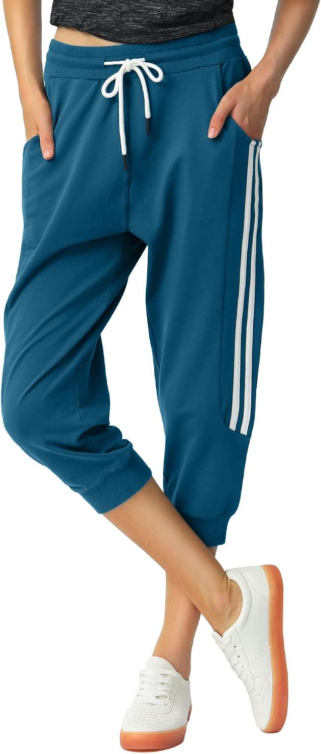 SPECIALMAGIC Women’s Capri Sweatpants | 95% Cotton, Soft & Stretch, Elastic Drawstring Waist, Pockets, Ribbed Cuffs, Tapered Leg, Capri Sweat Pants, Cropped Joggers