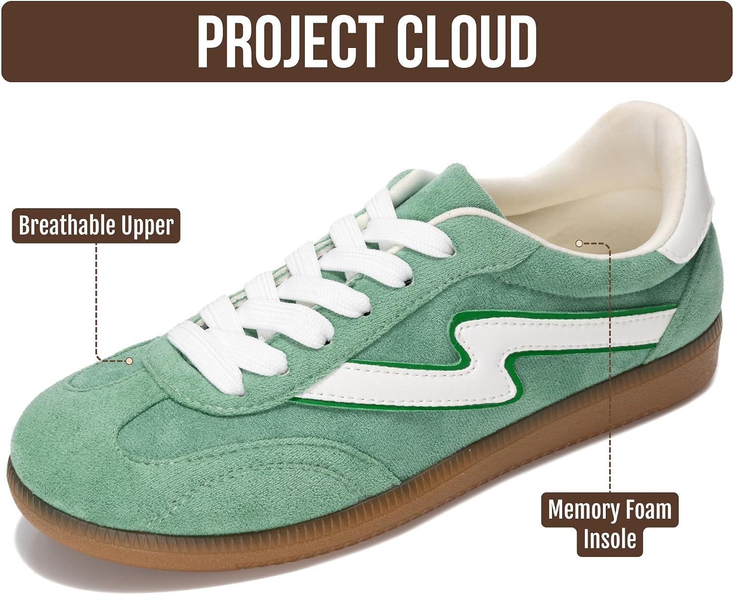 Project Cloud Non-Slip Fashion Sneakers for Women, Lace-Up Shoes | Memory Foam Insole Trendy Womens Footwear – Comfortable Casual Womens Sneakers – Stylish Shoes Women Breathable Footwear